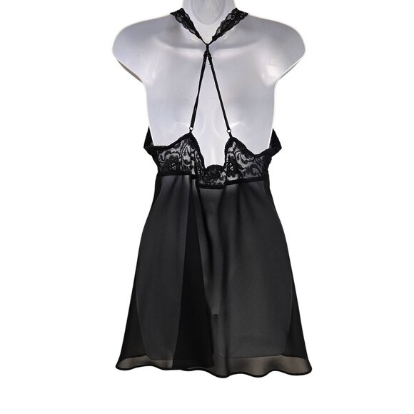 Vintage Goth Whimsigoth Black Lace Babydoll Chemise Lingerie Sheer Underwire - Picture 2 of 11